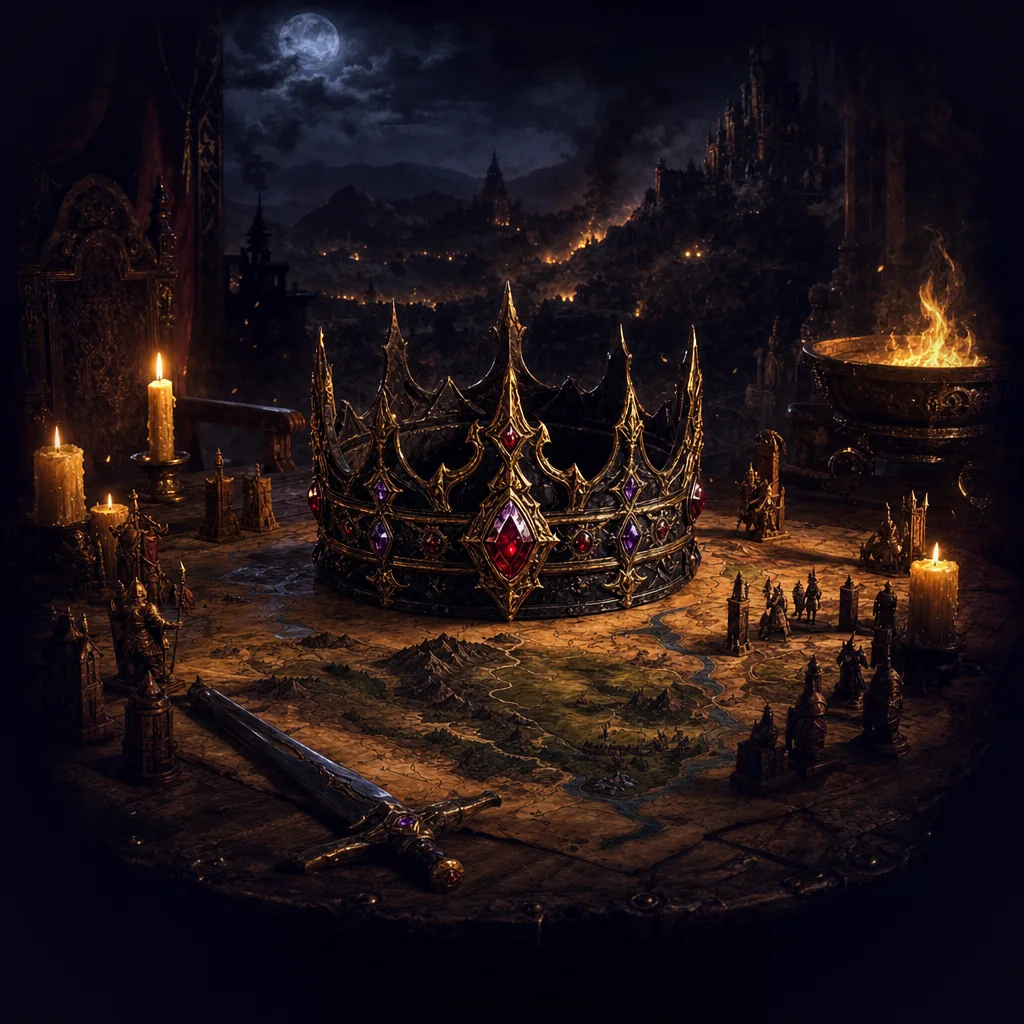 A jeweled iron crown on a war table